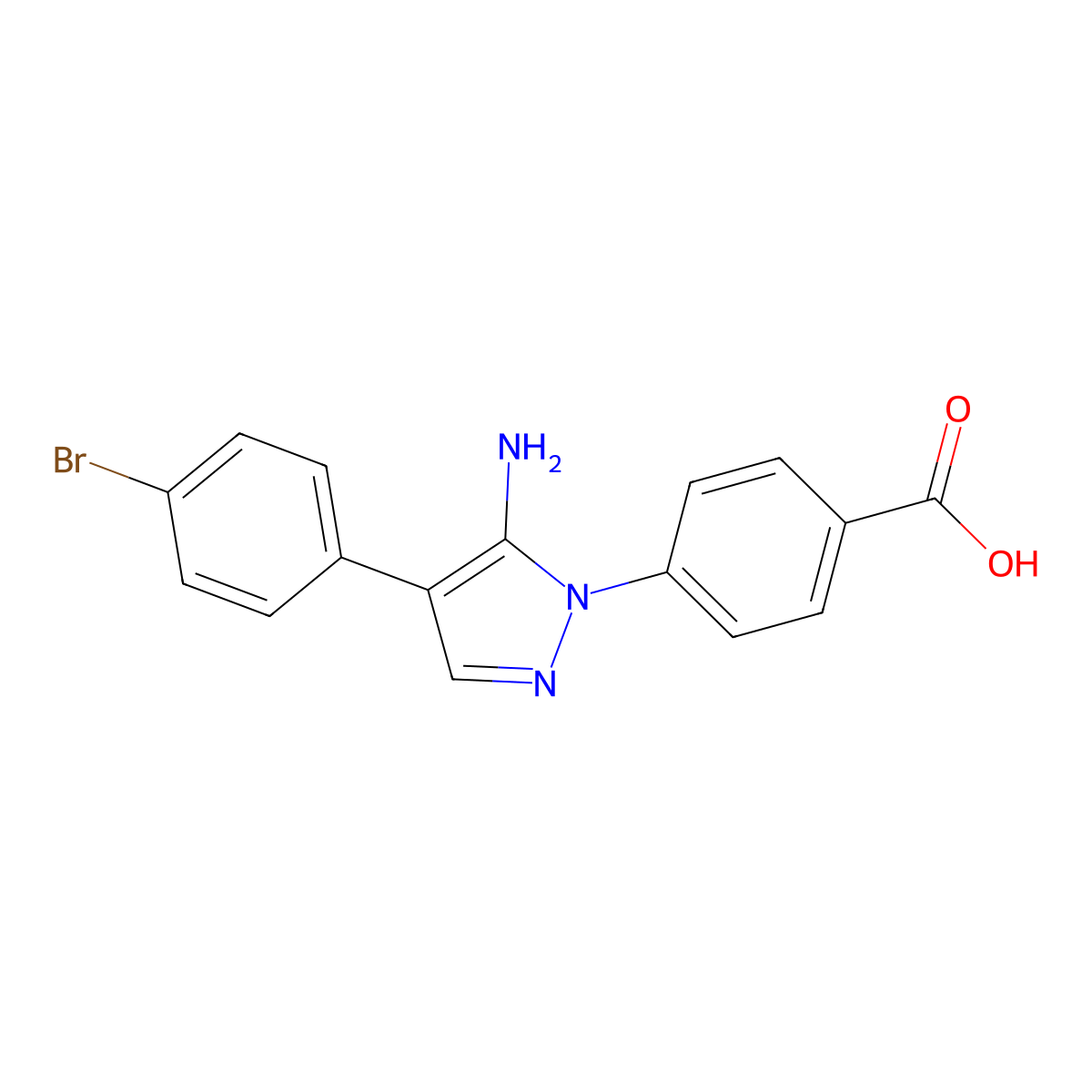4-(5-Amino-4-(4-bromophenyl)-1H-pyrazol-1-yl)benzoic acid molecular structure, CAS 1003992-16-2