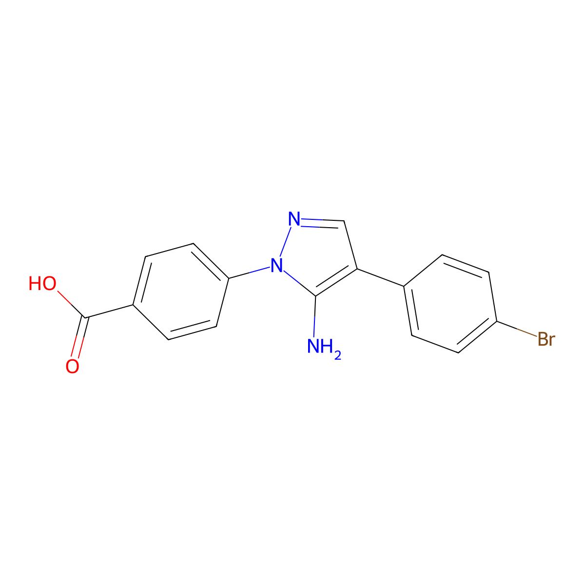 4-(5-Amino-4-(4-bromophenyl)-1H-pyrazol-1-yl)benzoic acid molecular structure, CAS 1003992-16-2