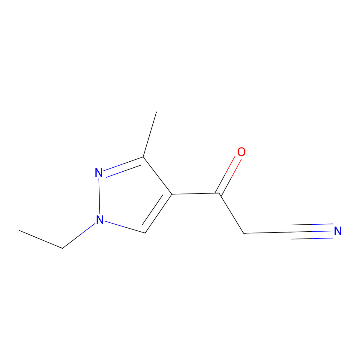 3-(1-ethyl-3-methyl-1H-pyrazol-4-yl)-3-oxopropanenitrile molecular structure, CAS 1003993-02-9