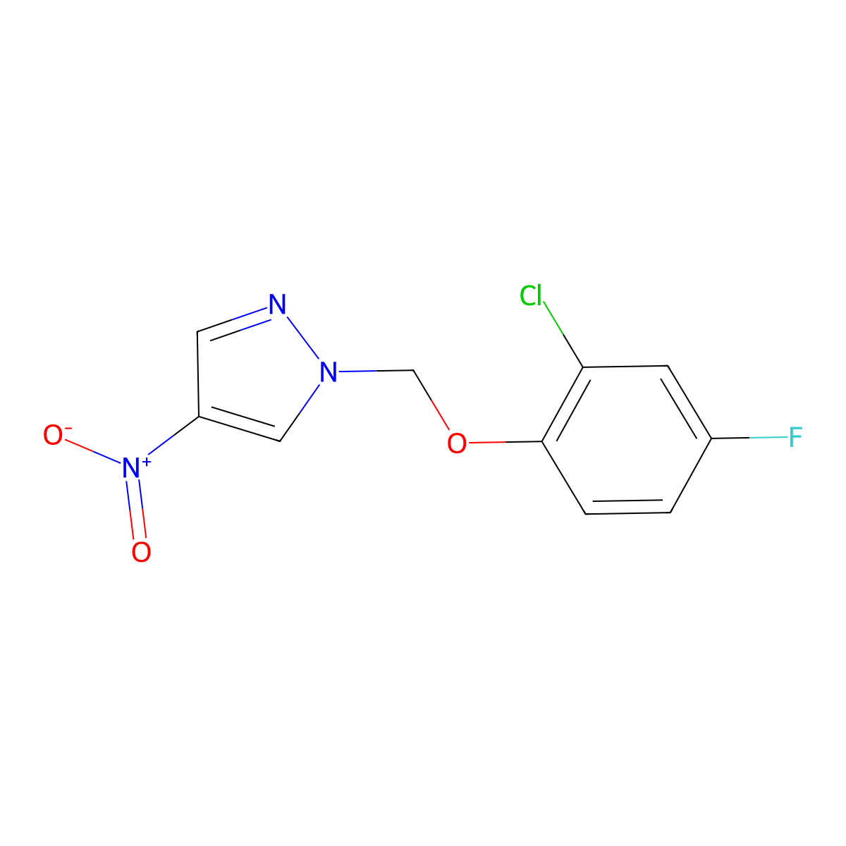 1-((2-Chloro-4-fluorophenoxy)methyl)-4-nitro-1H-pyrazole molecular structure, CAS 1003993-40-5