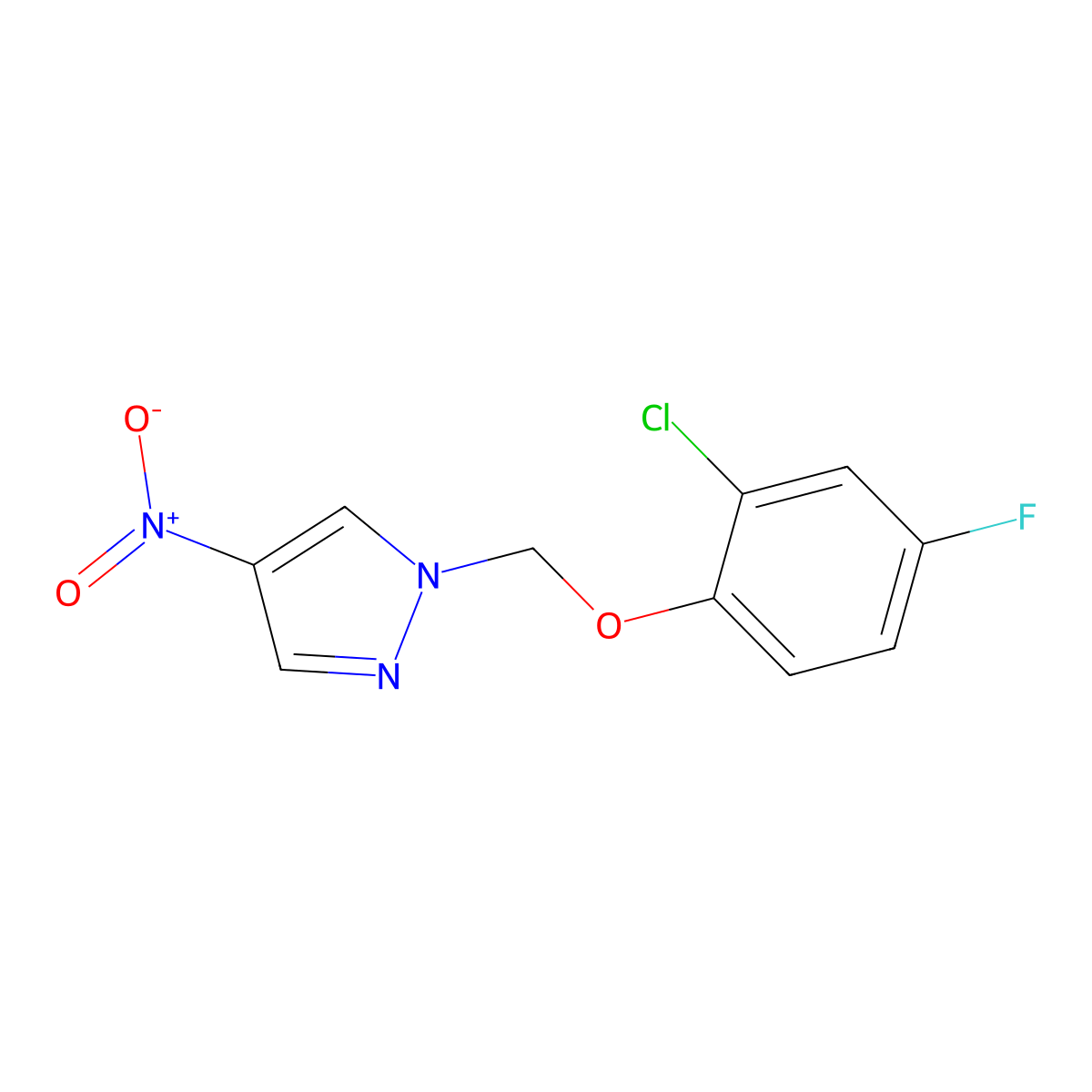1-((2-Chloro-4-fluorophenoxy)methyl)-4-nitro-1H-pyrazole molecular structure, CAS 1003993-40-5