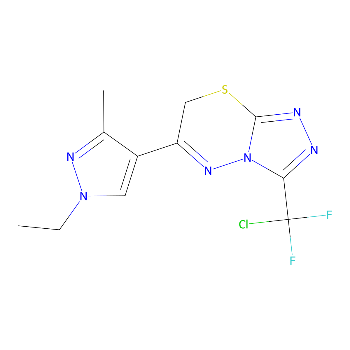 3-(Chlorodifluoromethyl)-6-(1-ethyl-3-methyl-1H-pyrazol-4-yl)-7H-[1,2,4]triazolo[3,4-b][1,3,4]thiadiazine molecular structure, CAS 1003993-47-2