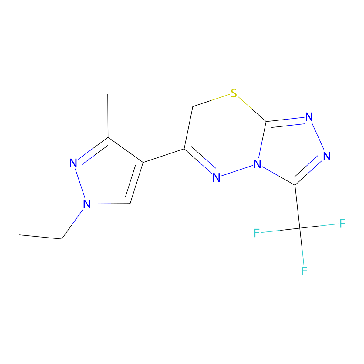 6-(1-ethyl-3-methyl-1H-pyrazol-4-yl)-3-(trifluoromethyl)-7H-[1,2,4]triazolo[3,4-b][1,3,4]thiadiazine molecular structure, CAS 1003993-49-4
