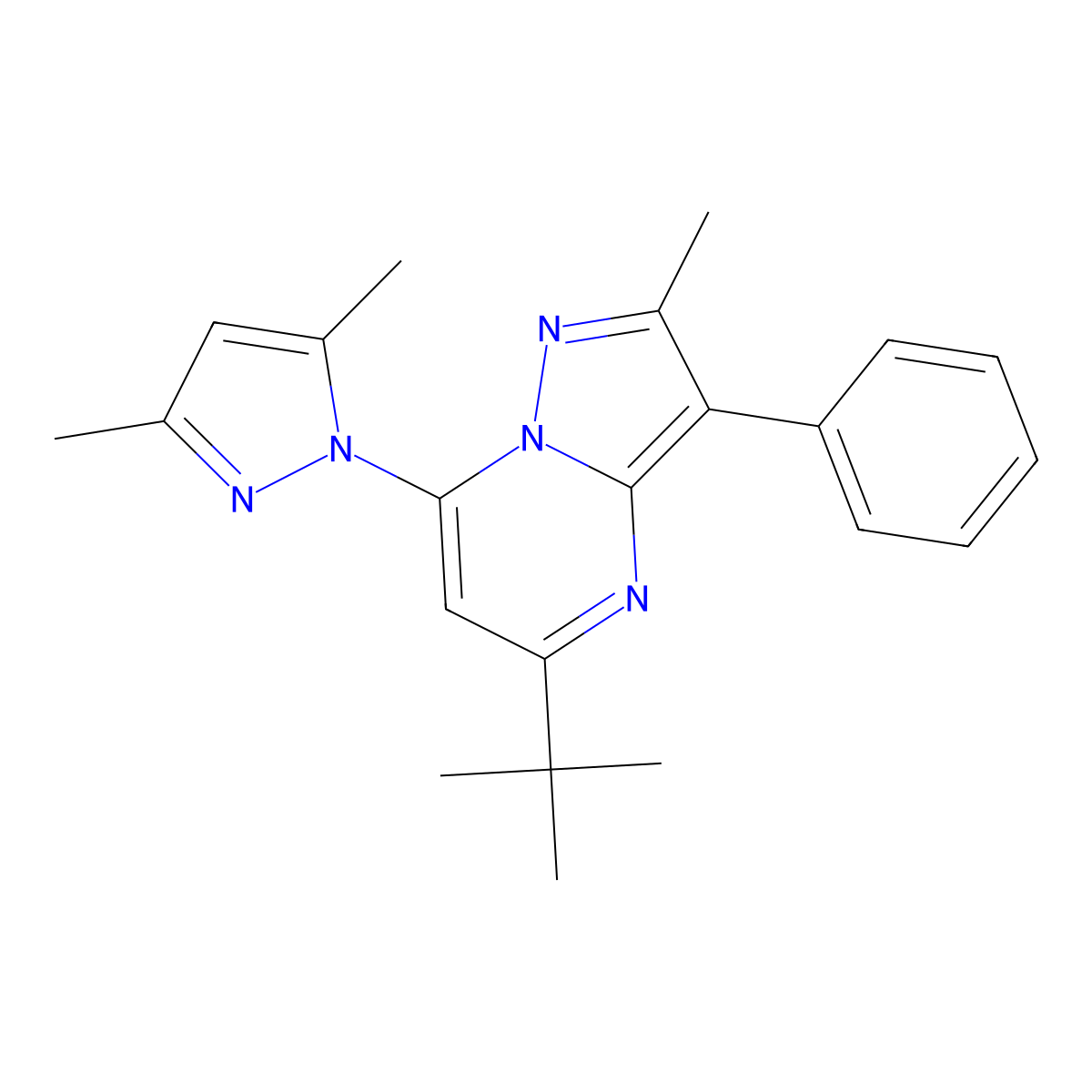 5-tert-butyl-7-(3,5-dimethyl-1H-pyrazol-1-yl)-2-methyl-3-phenylpyrazolo[1,5-a]pyrimidine molecular structure, CAS 1004019-04-8