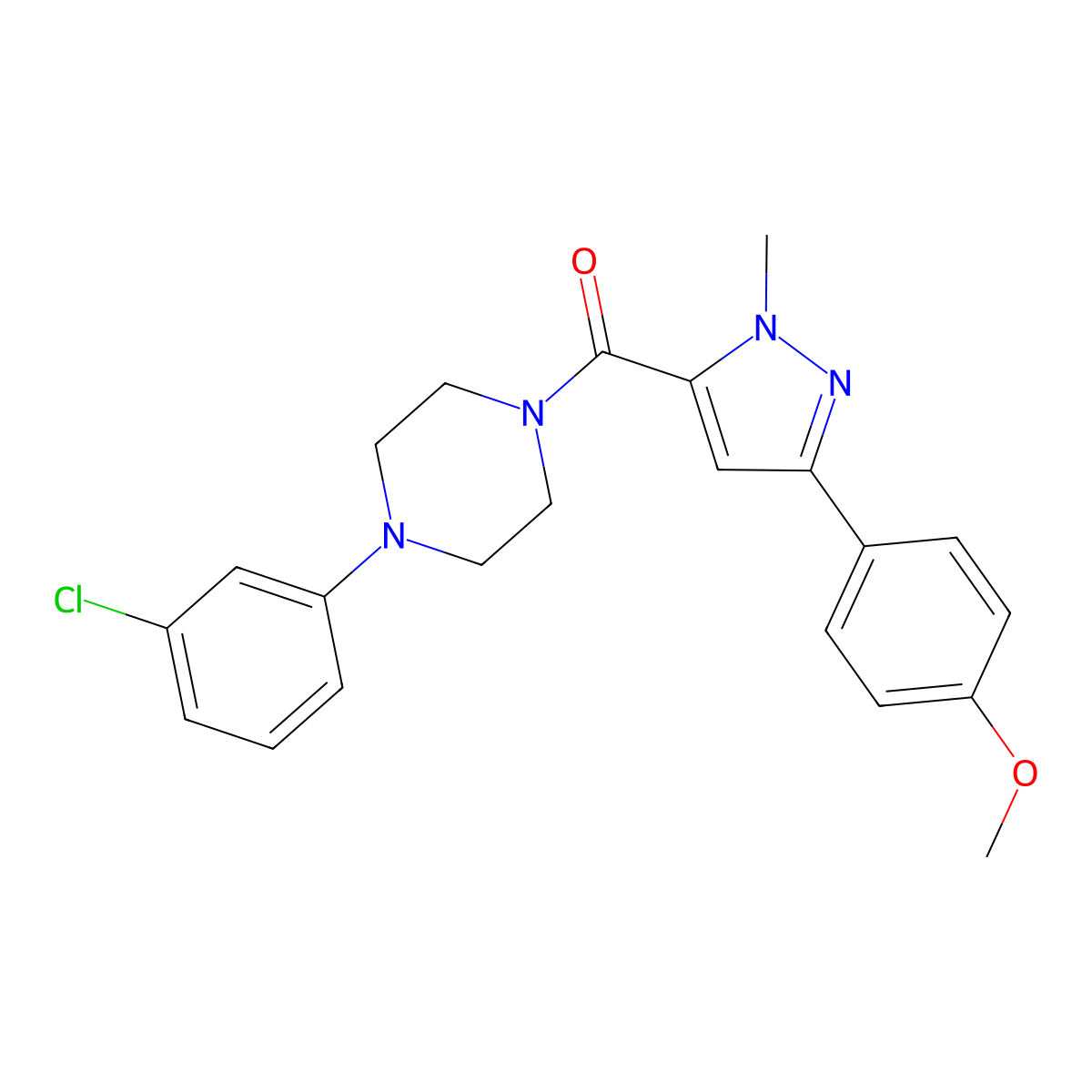 [4-(3-chlorophenyl)piperazino][3-(4-methoxyphenyl)-1-methyl-1H-pyrazol-5-yl]methanone molecular structure, CAS 1004020-25-0