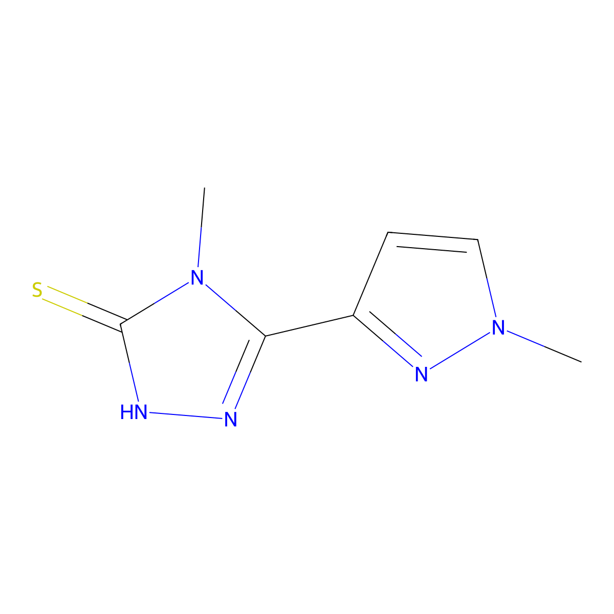 4-methyl-5-(1-methyl-1H-pyrazol-3-yl)-4H-1,2,4-triazole-3-thiol molecular structure, CAS 1004020-58-9