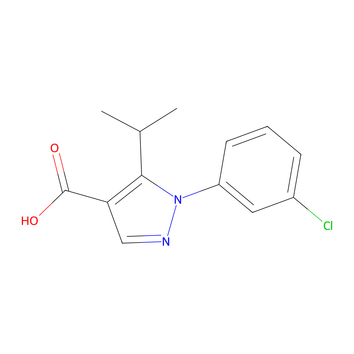 1-(3-chlorophenyl)-5-(propan-2-yl)-1H-pyrazole-4-carboxylic acid molecular structure, CAS 1004043-11-1