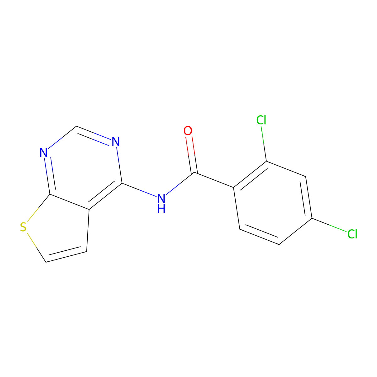 2,4-dichloro-N-(thieno[2,3-d]pyrimidin-4-yl)benzamide molecular structure, CAS 1004052-57-6