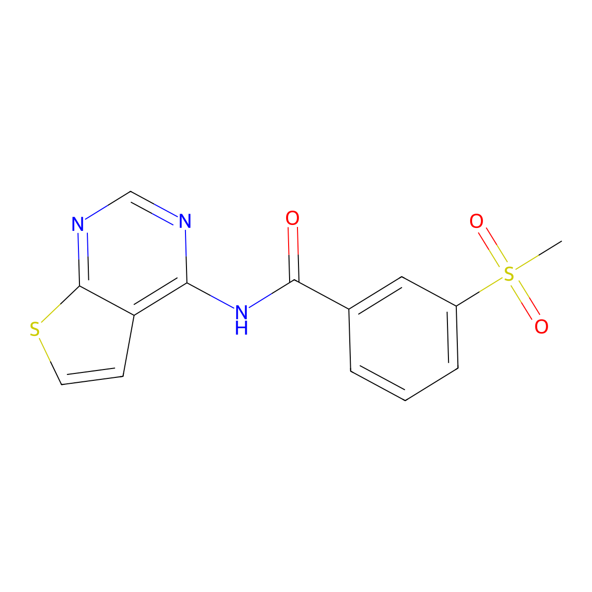 3-(methylsulfonyl)-N-(thieno[2,3-d]pyrimidin-4-yl)benzamide molecular structure, CAS 1004052-67-8