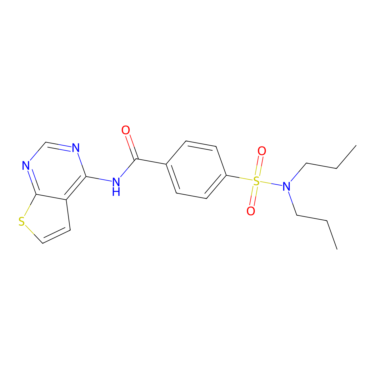 4-(dipropylsulfamoyl)-N-{thieno[2,3-d]pyrimidin-4-yl}benzamide molecular structure, CAS 1004052-72-5