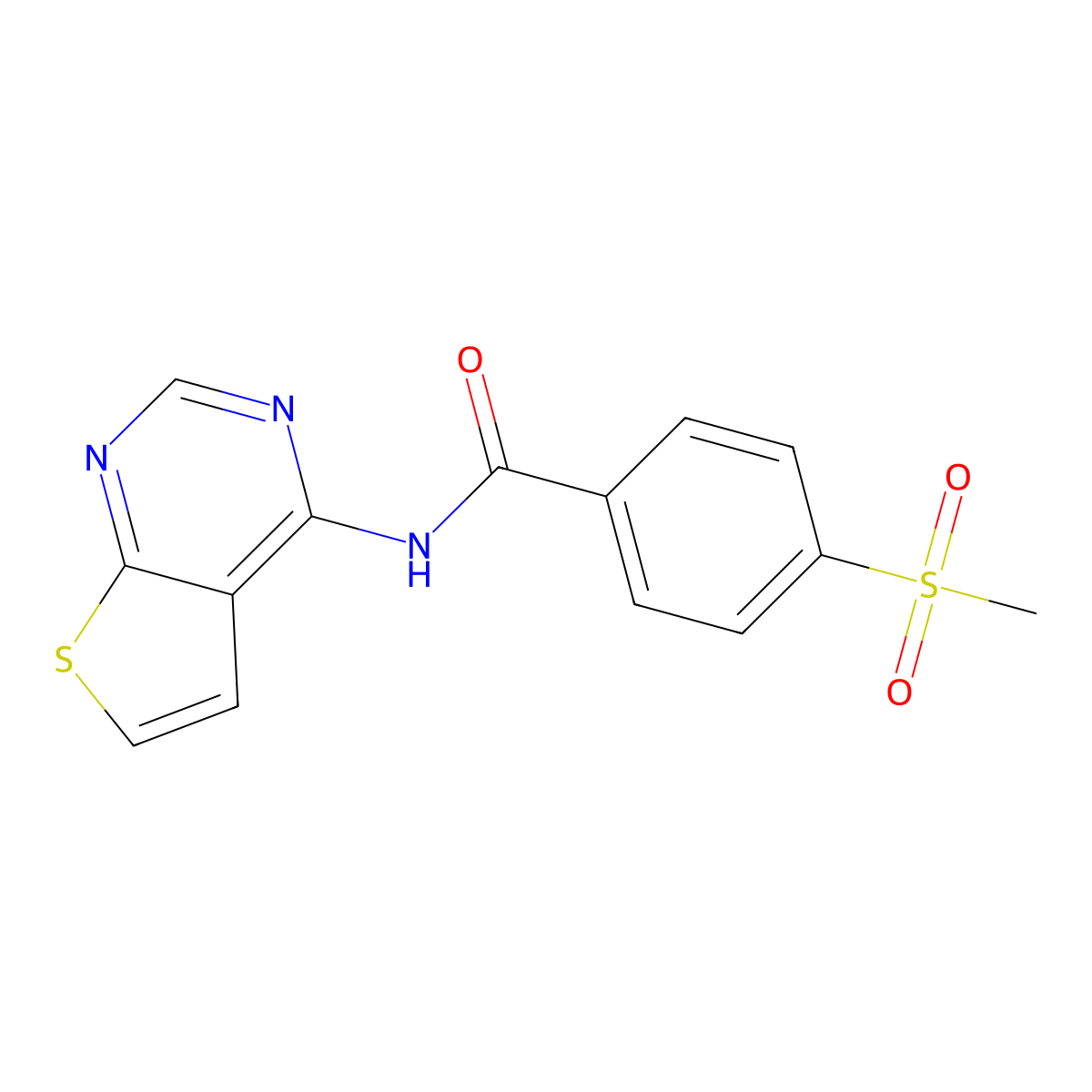 4-(methylsulfonyl)-N-(thieno[2,3-d]pyrimidin-4-yl)benzamide molecular structure, CAS 1004052-75-8