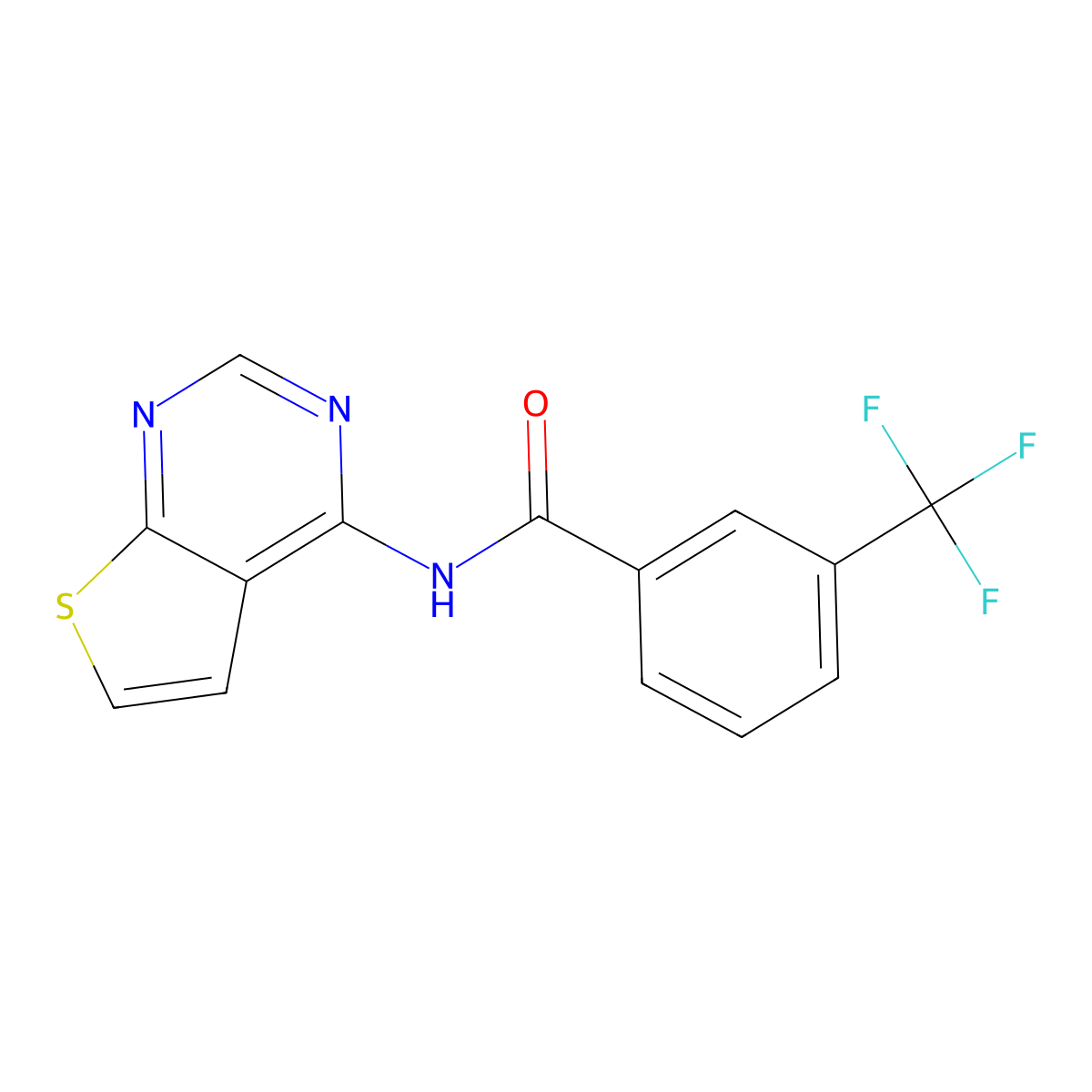 N-(thieno[2,3-d]pyrimidin-4-yl)-3-(trifluoromethyl)benzamide molecular structure, CAS 1004052-96-3
