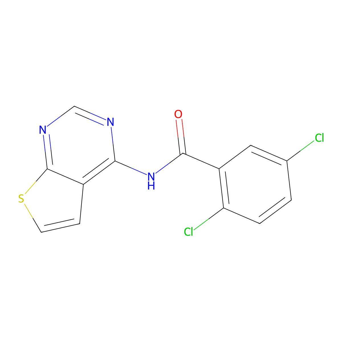 2,5-dichloro-N-(thieno[2,3-d]pyrimidin-4-yl)benzamide molecular structure, CAS 1004052-99-6