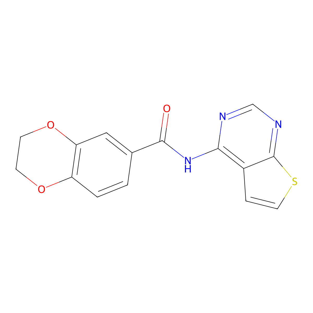 N-{Thieno[2,3-D]pyrimidin-4-YL}-2,3-dihydro-1,4-benzodioxine-6-carboxamide molecular structure, CAS 1004053-55-7
