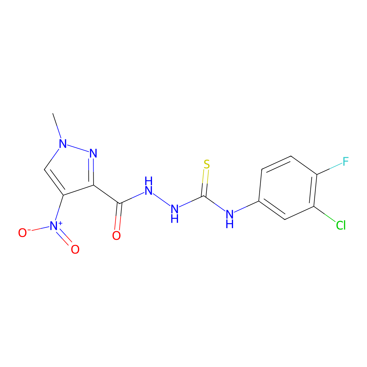 N-(3-chloro-4-fluorophenyl)-2-[(1-methyl-4-nitro-1H-pyrazol-3-yl)carbonyl]hydrazinecarbothioamide molecular structure, CAS 1004087-17-5