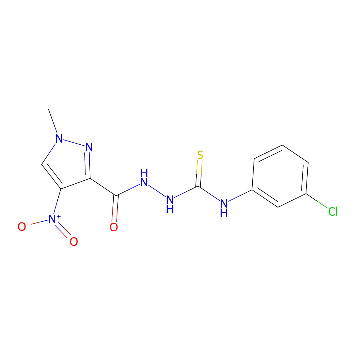 N-(3-chlorophenyl)-2-[(1-methyl-4-nitro-1H-pyrazol-3-yl)carbonyl]hydrazinecarbothioamide molecular structure, CAS 1004087-22-2