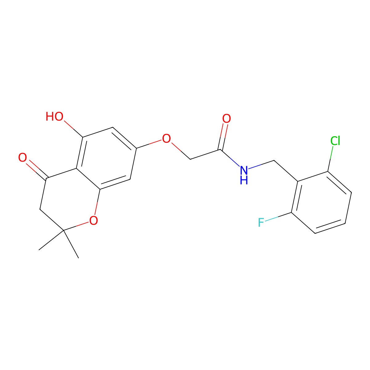N-(2-chloro-6-fluorobenzyl)-2-[(5-hydroxy-2,2-dimethyl-4-oxo-3,4-dihydro-2H-chromen-7-yl)oxy]acetamide molecular structure, CAS 1004157-64-5