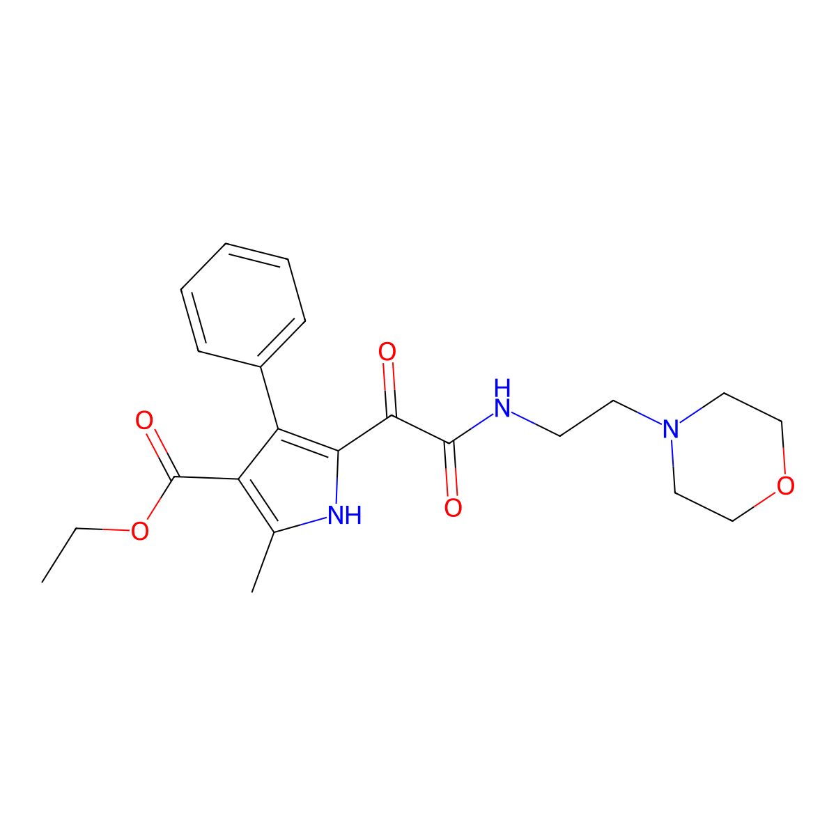 ethyl 2-methyl-5-(2-((2-morpholinoethyl)amino)-2-oxoacetyl)-4-phenyl-1H-pyrrole-3-carboxylate molecular structure, CAS 1004172-19-3