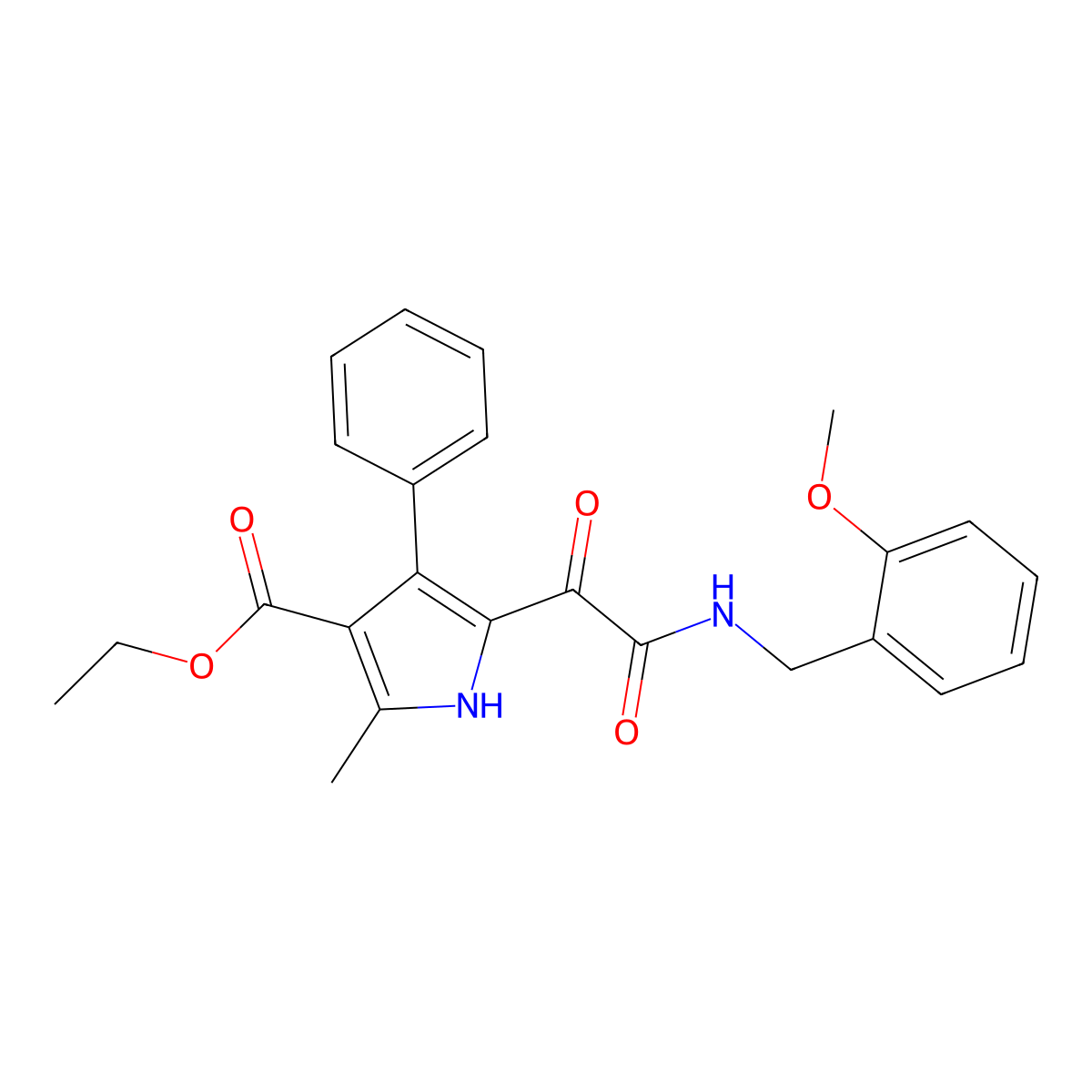 ethyl 5-(2-((2-methoxybenzyl)amino)-2-oxoacetyl)-2-methyl-4-phenyl-1H-pyrrole-3-carboxylate molecular structure, CAS 1004172-41-1