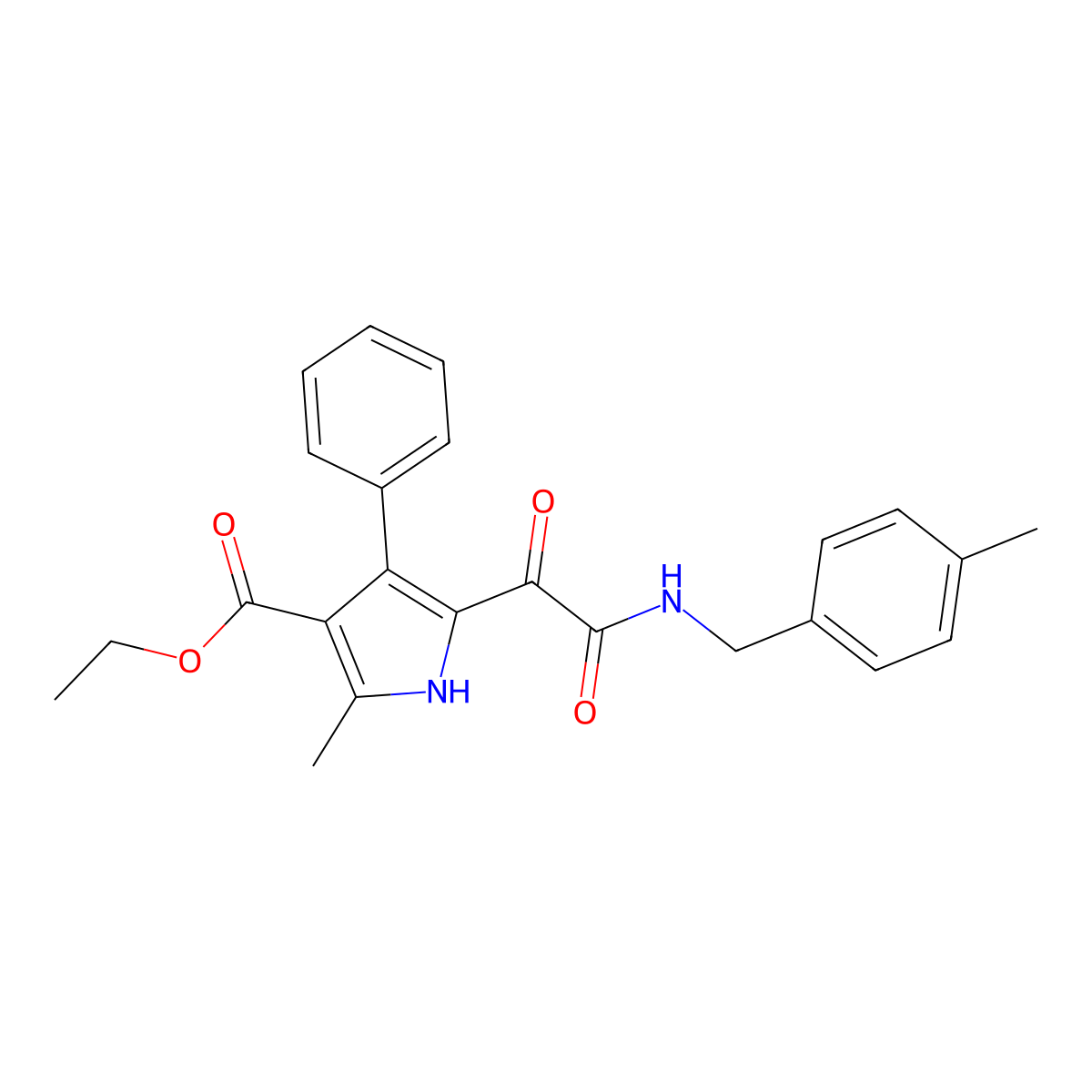 ethyl 2-methyl-5-(2-((4-methylbenzyl)amino)-2-oxoacetyl)-4-phenyl-1H-pyrrole-3-carboxylate molecular structure, CAS 1004172-43-3