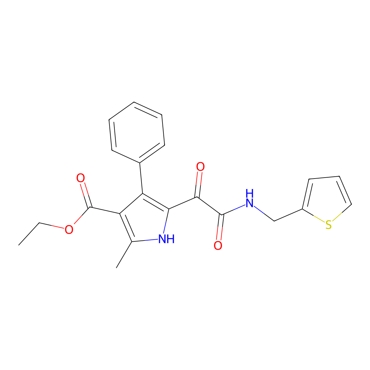 ethyl 2-methyl-5-(2-oxo-2-((thiophen-2-ylmethyl)amino)acetyl)-4-phenyl-1H-pyrrole-3-carboxylate molecular structure, CAS 1004172-47-7