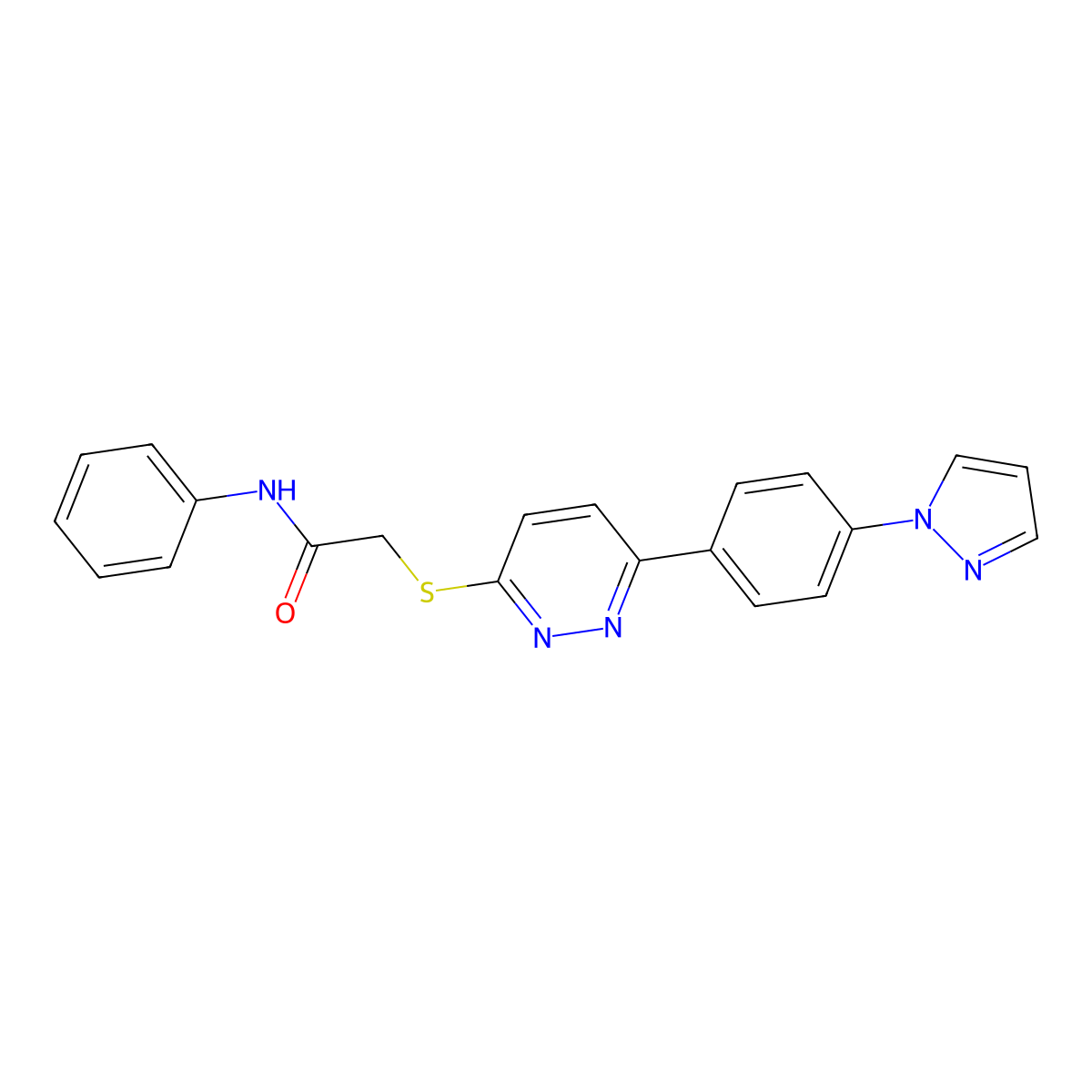 N-phenyl-2-[6-(4-pyrazol-1-ylphenyl)pyridazin-3-yl]sulfanylacetamide molecular structure, CAS 1004184-80-8
