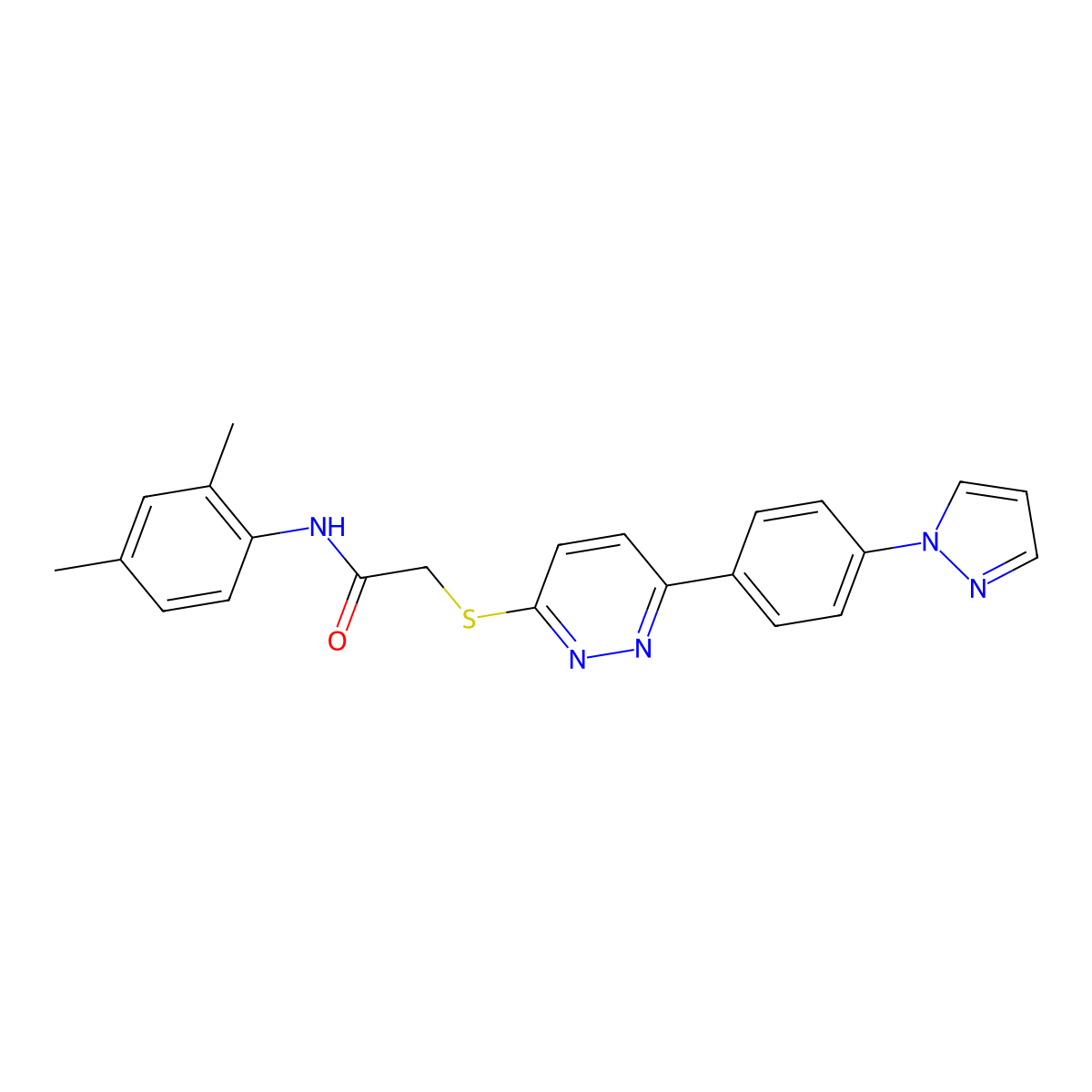 N-(2,4-dimethylphenyl)-2-[6-(4-pyrazol-1-ylphenyl)pyridazin-3-yl]sulfanylacetamide molecular structure, CAS 1004185-30-1