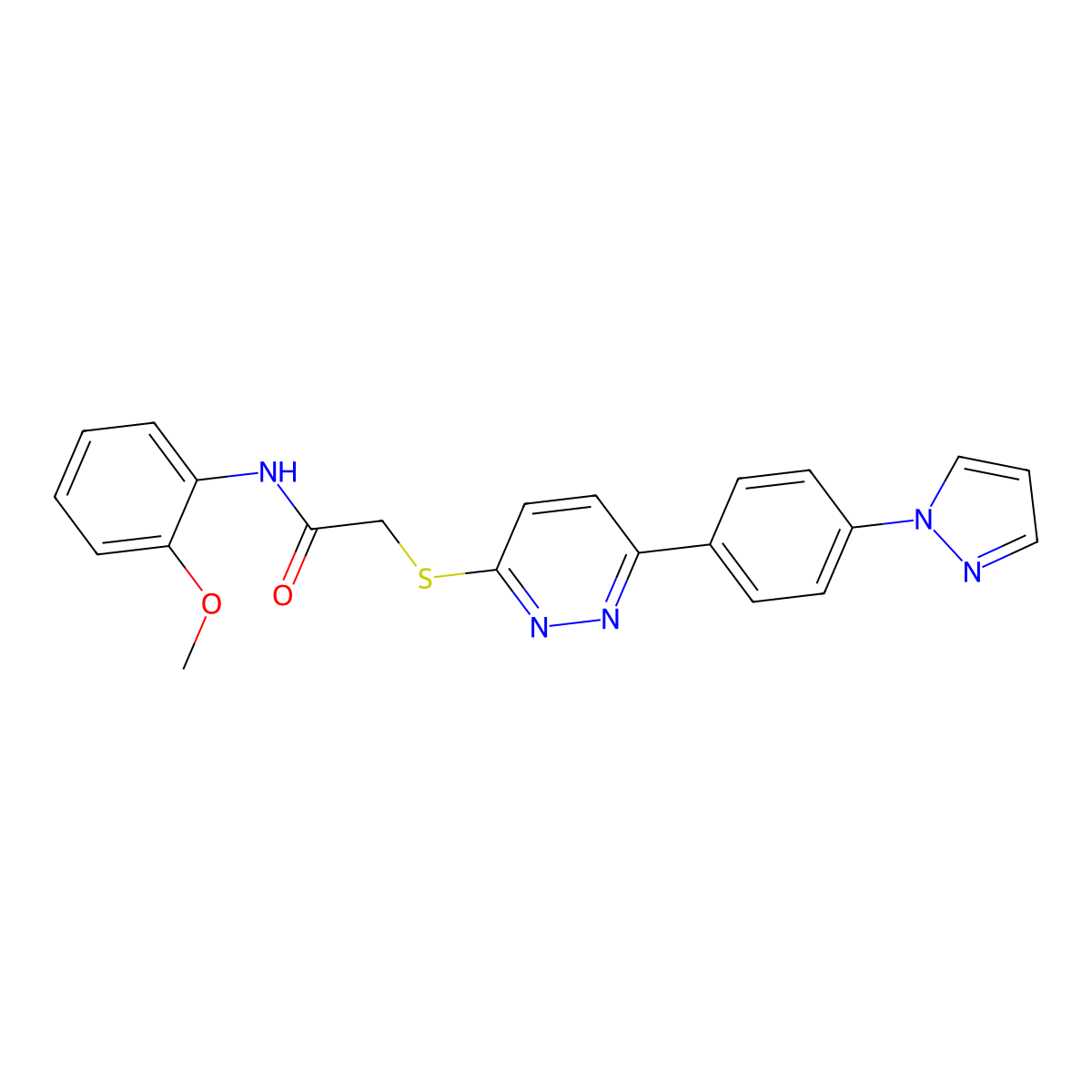 N-(2-methoxyphenyl)-2-[6-(4-pyrazol-1-ylphenyl)pyridazin-3-yl]sulfanylacetamide molecular structure, CAS 1004185-35-6