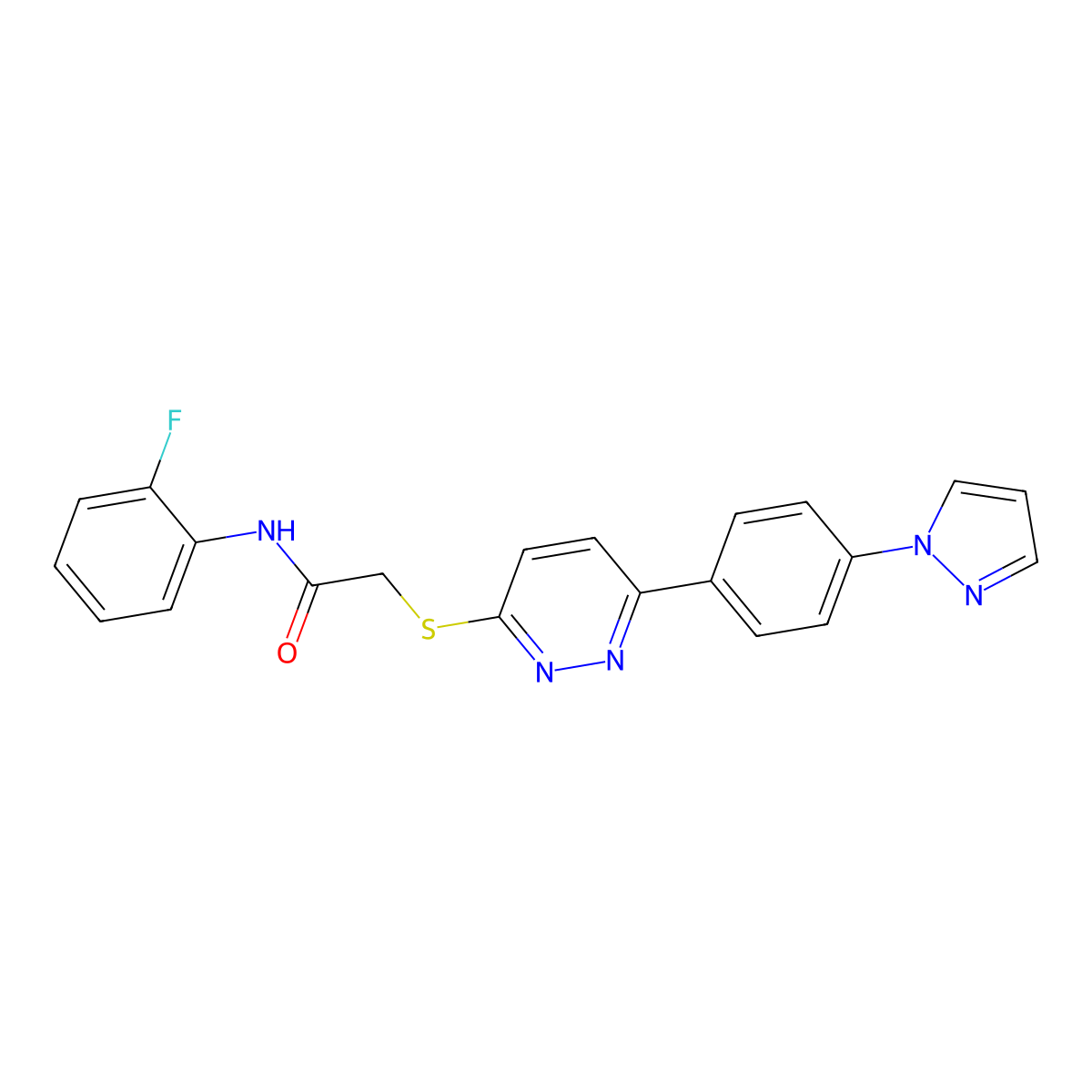 N-(2-fluorophenyl)-2-[6-(4-pyrazol-1-ylphenyl)pyridazin-3-yl]sulfanylacetamide molecular structure, CAS 1004185-67-4