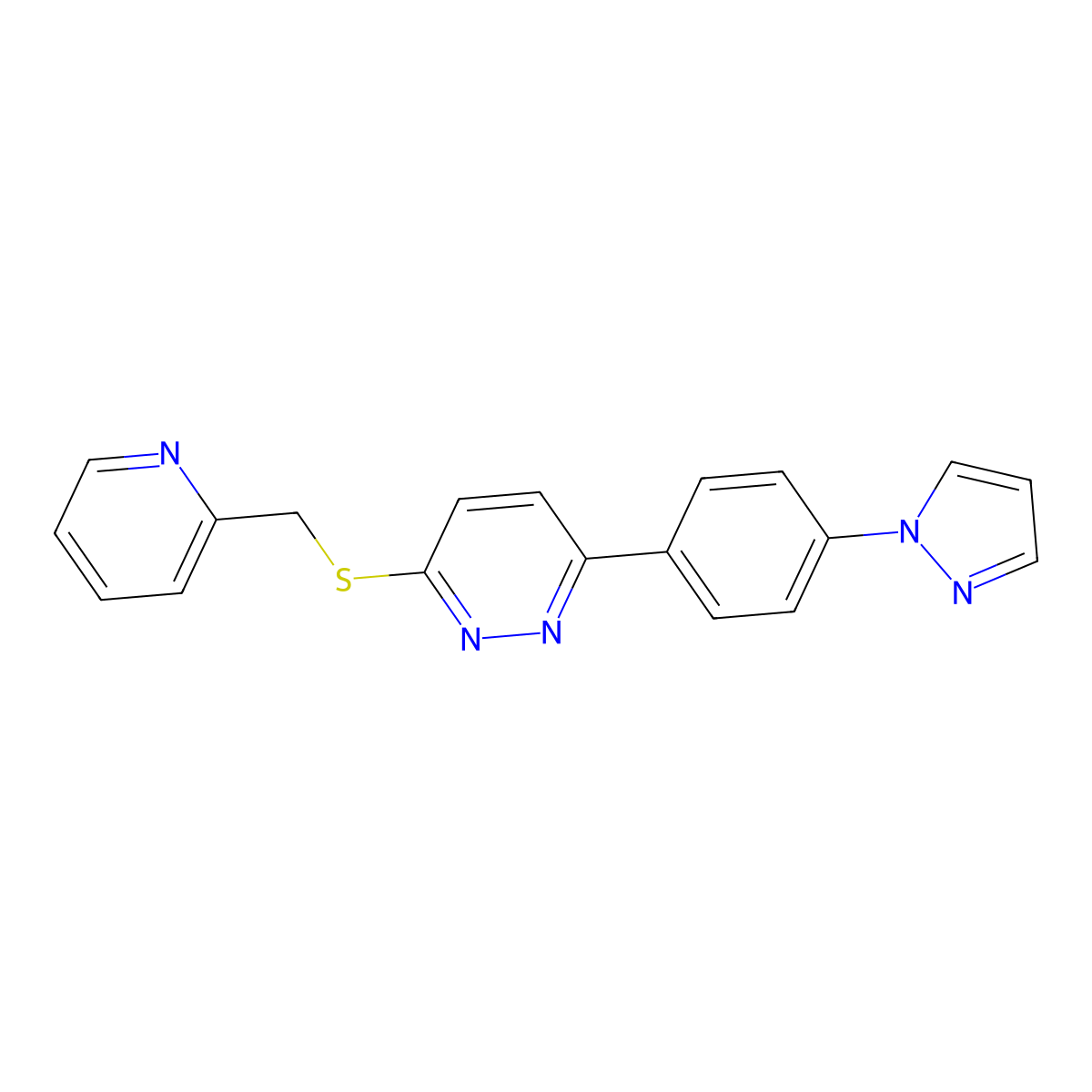 3-(4-Pyrazol-1-ylphenyl)-6-(pyridin-2-ylmethylsulfanyl)pyridazine molecular structure, CAS 1004185-96-9