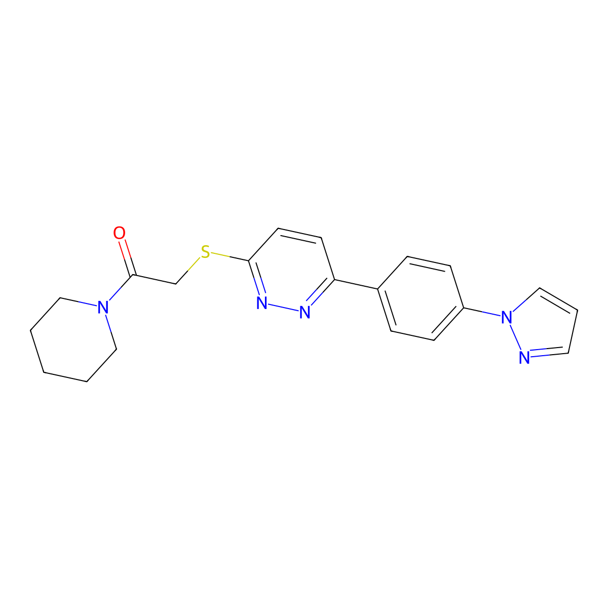 1-Piperidin-1-yl-2-[6-(4-pyrazol-1-ylphenyl)pyridazin-3-yl]sulfanylethanone molecular structure, CAS 1004186-13-3