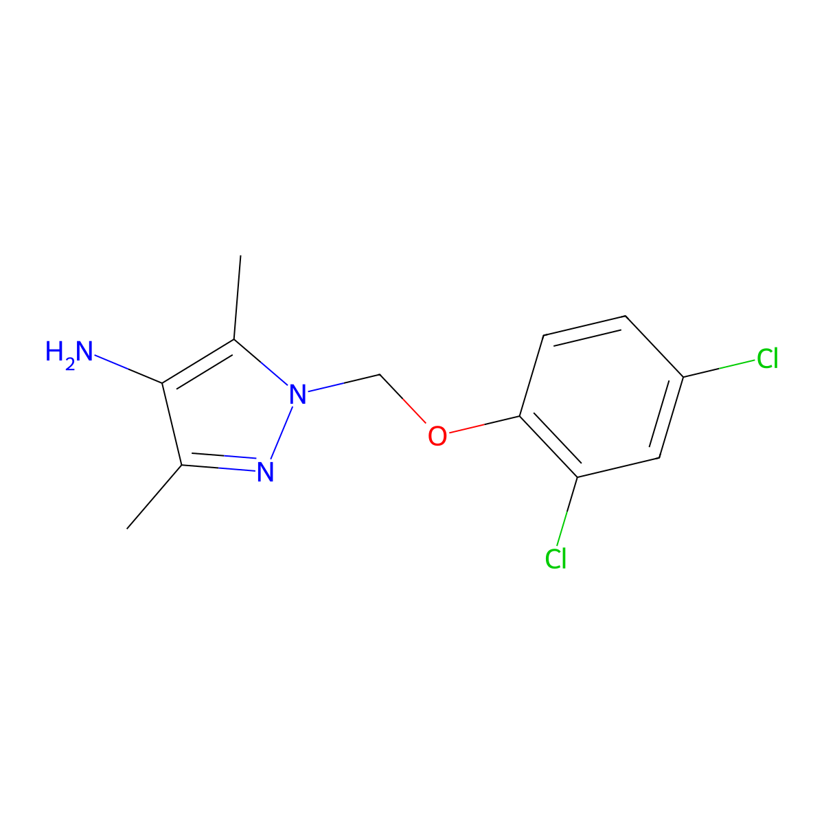 1-((2,4-Dichlorophenoxy)methyl)-3,5-dimethyl-1h-pyrazol-4-amine molecular structure, CAS 1004192-78-2
