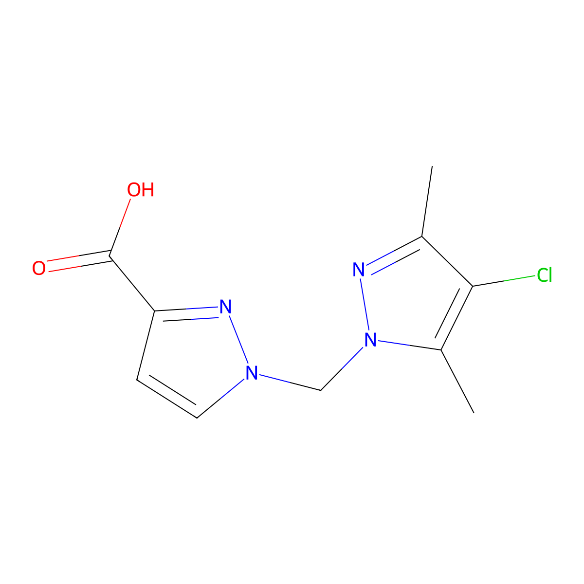 1-[(4-chloro-3,5-dimethyl-1H-pyrazol-1-yl)methyl]-1H-pyrazole-3-carboxylic acid molecular structure, CAS 1004192-90-8