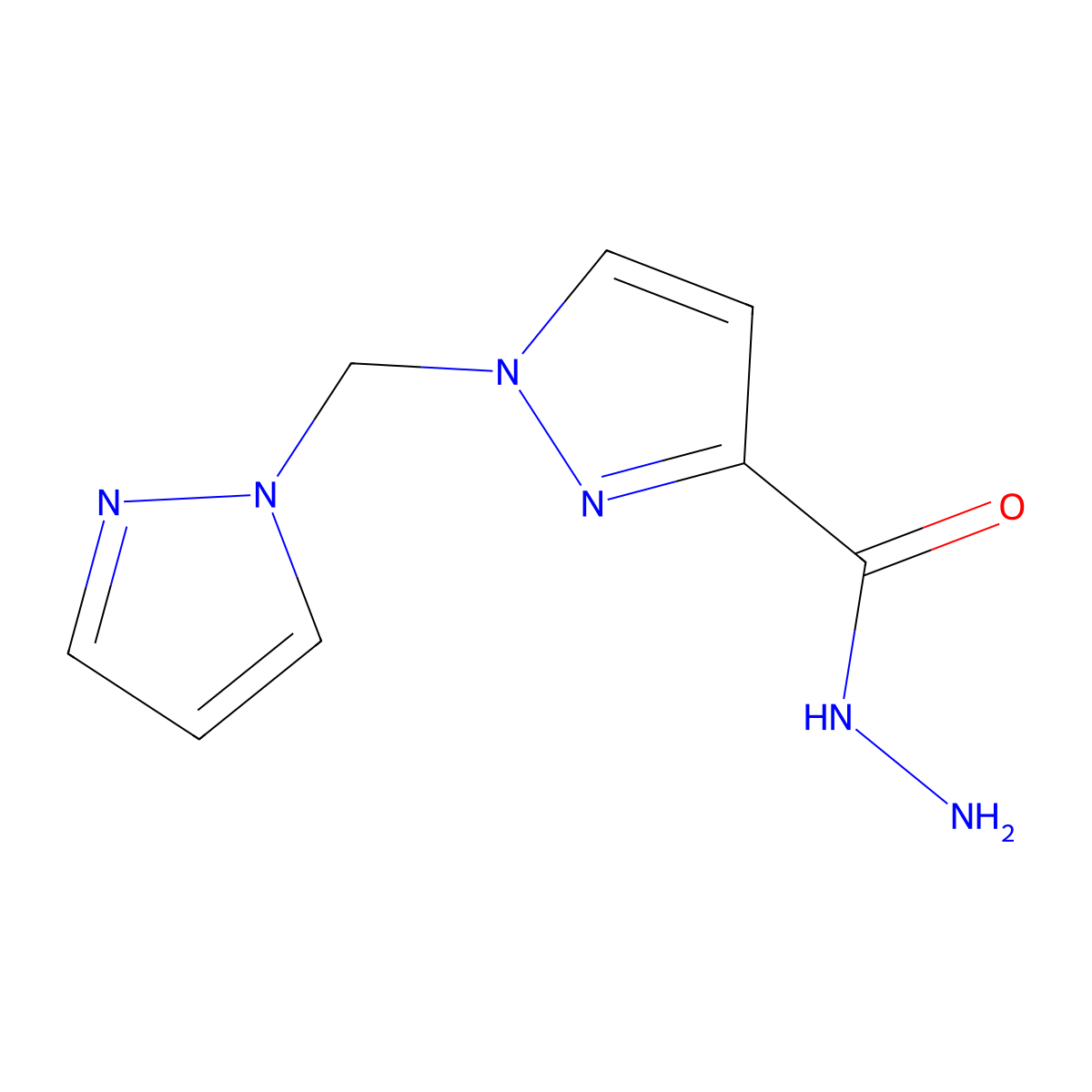 1-(1H-pyrazol-1-ylmethyl)-1H-pyrazole-3-carbohydrazide molecular structure, CAS 1004192-91-9