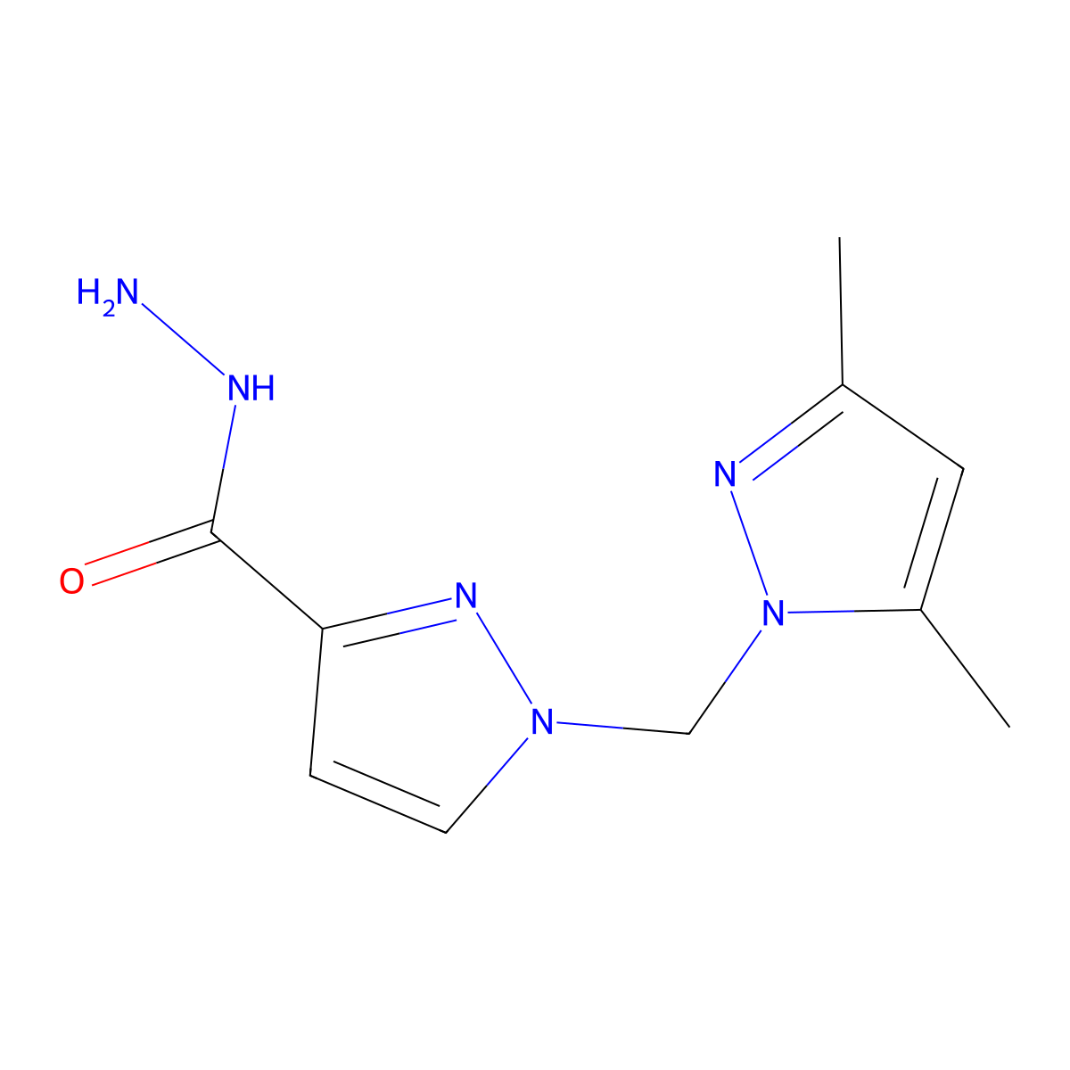 1-((3,5-Dimethyl-1H-pyrazol-1-yl)methyl)-1H-pyrazole-3-carbohydrazide molecular structure, CAS 1004192-92-0