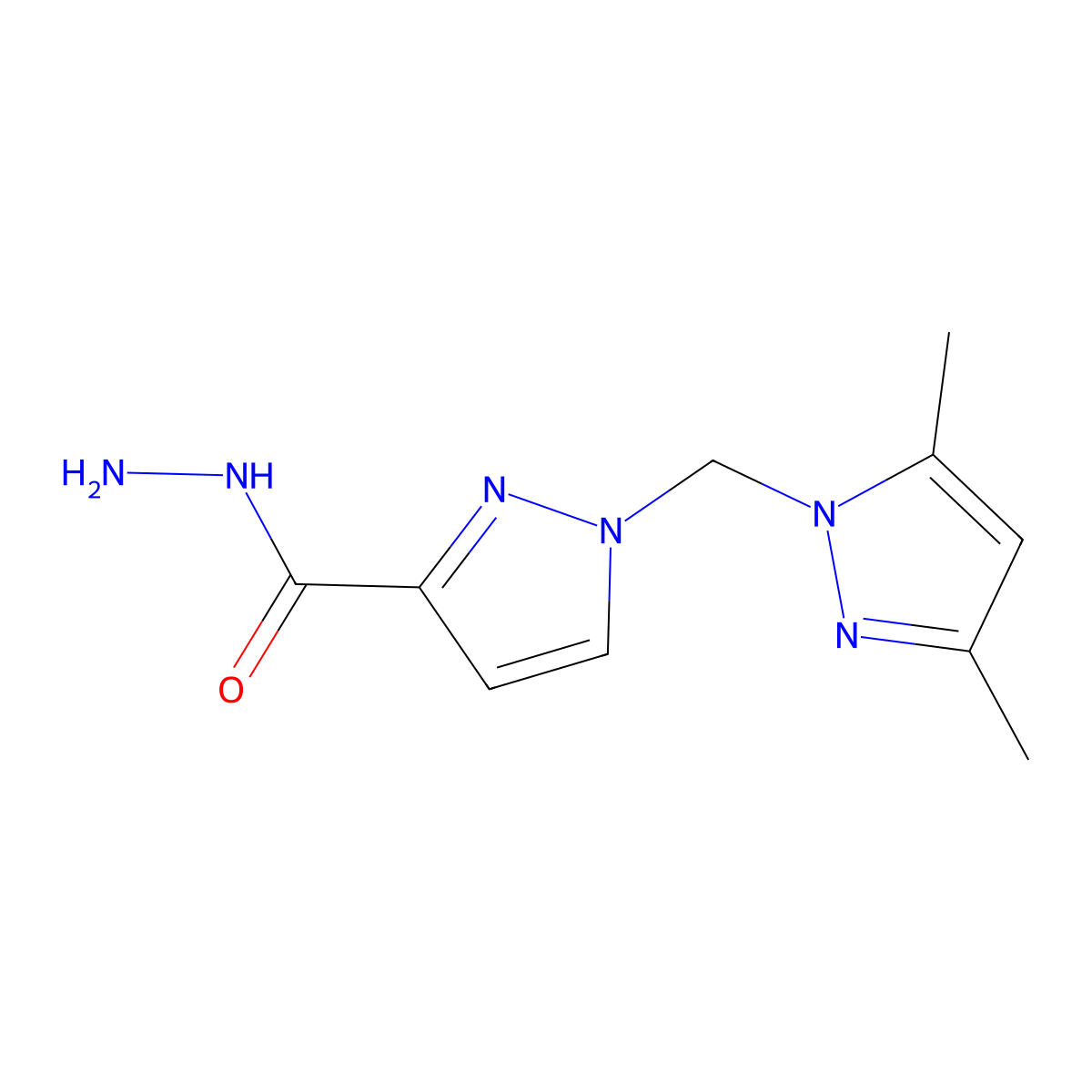 1-((3,5-Dimethyl-1H-pyrazol-1-yl)methyl)-1H-pyrazole-3-carbohydrazide molecular structure, CAS 1004192-92-0