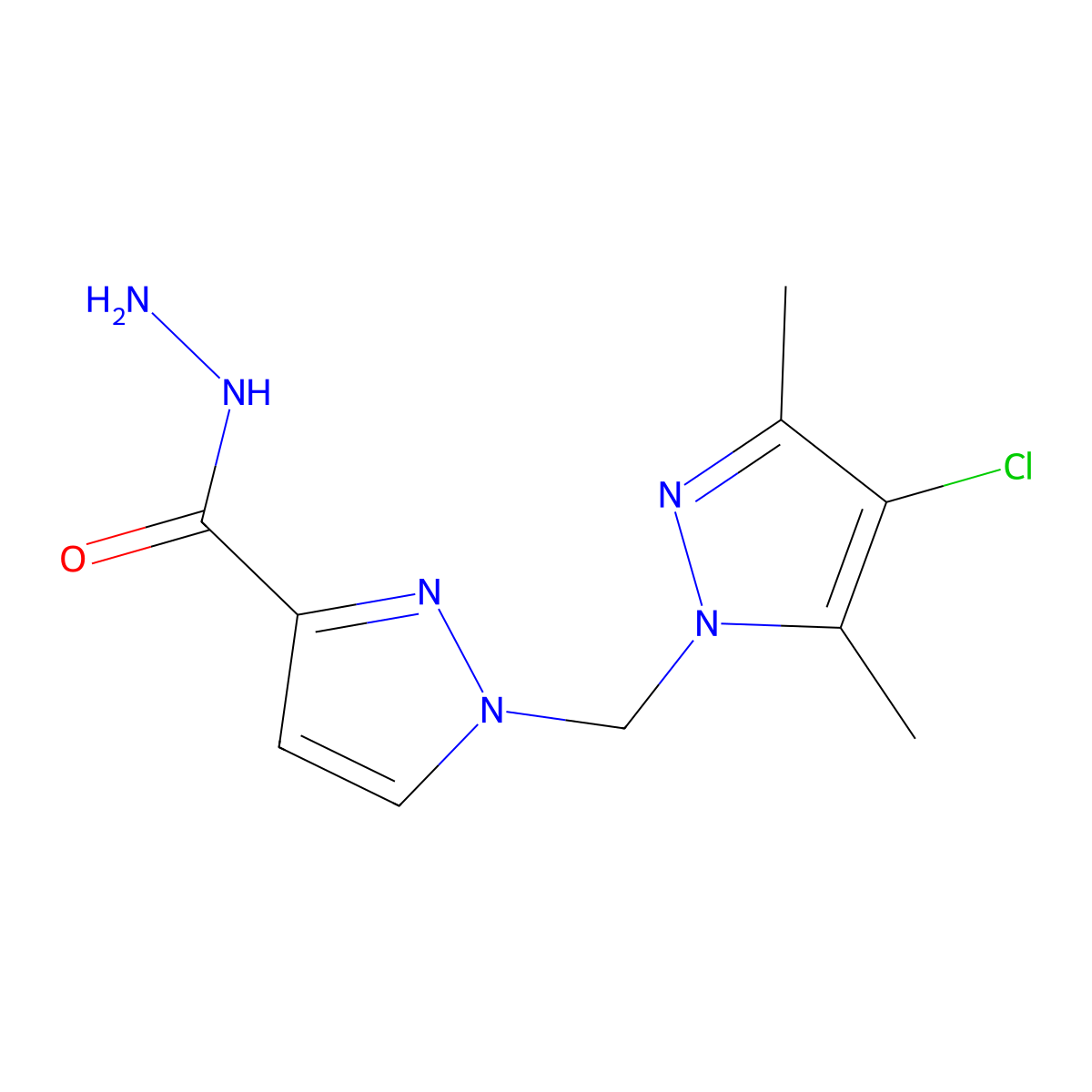 1-((4-Chloro-3,5-dimethyl-1H-pyrazol-1-yl)methyl)-1H-pyrazole-3-carbohydrazide molecular structure, CAS 1004192-93-1