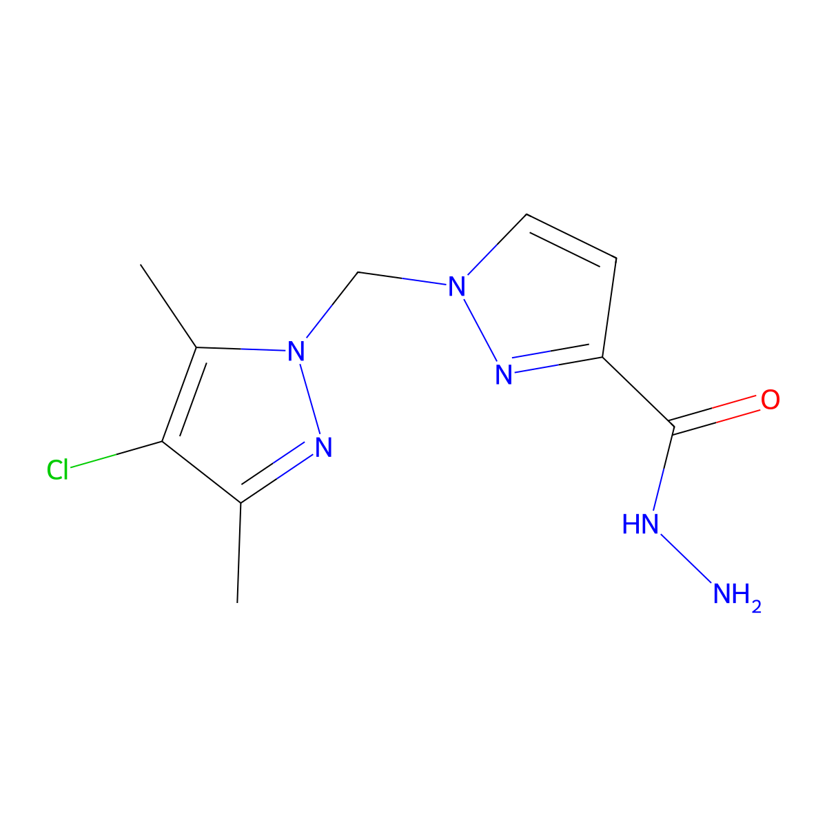 1-((4-Chloro-3,5-dimethyl-1H-pyrazol-1-yl)methyl)-1H-pyrazole-3-carbohydrazide molecular structure, CAS 1004192-93-1