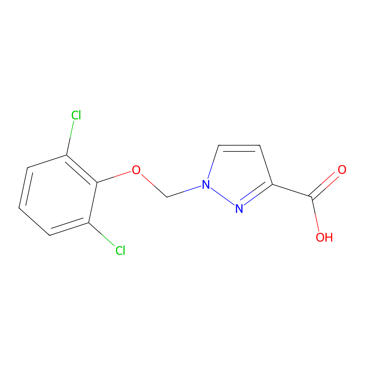 1-[(2,6-dichlorophenoxy)methyl]-1H-pyrazole-3-carboxylic acid molecular structure, CAS 1004193-00-3