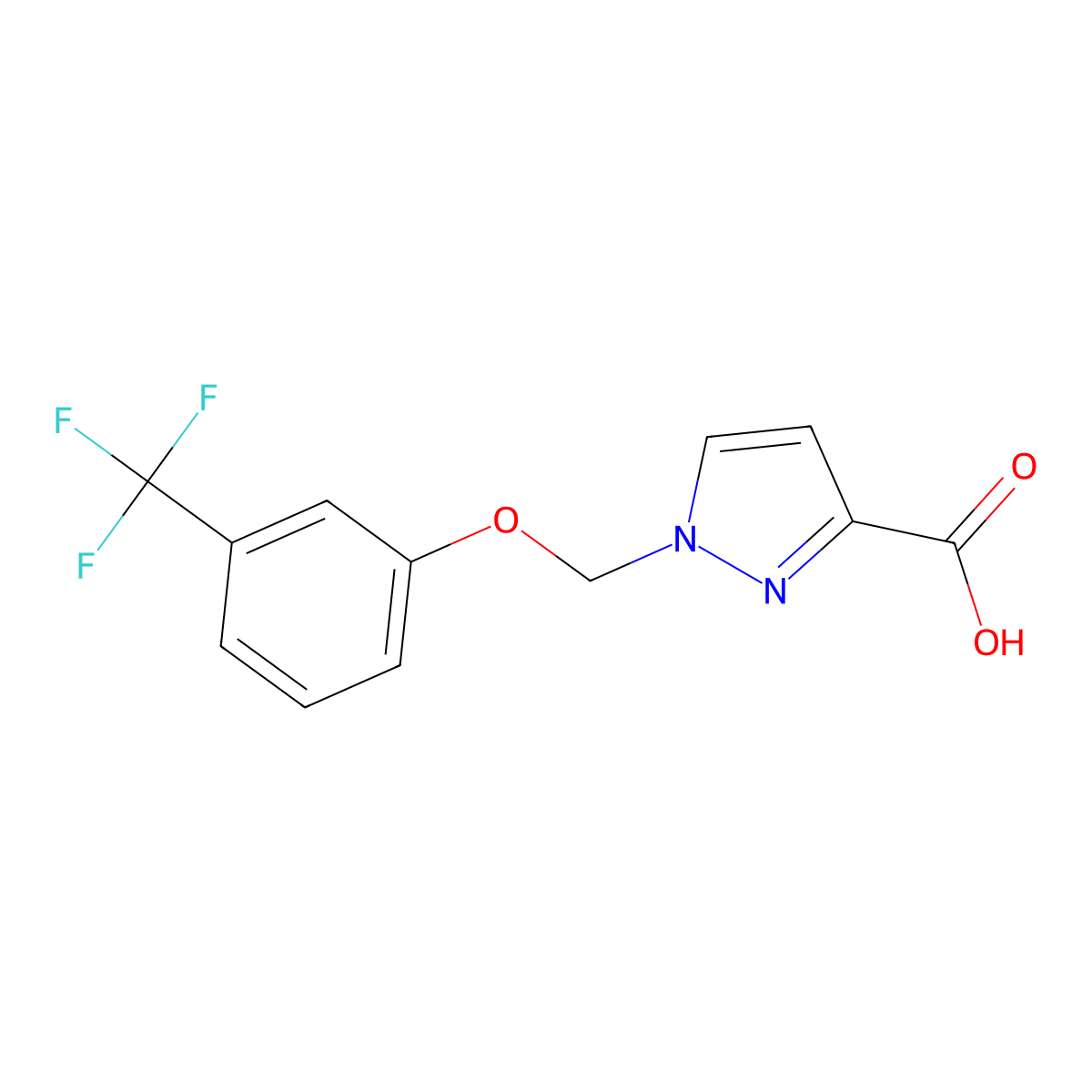 1-{[3-(trifluoromethyl)phenoxy]methyl}-1H-pyrazole-3-carboxylic acid molecular structure, CAS 1004193-05-8