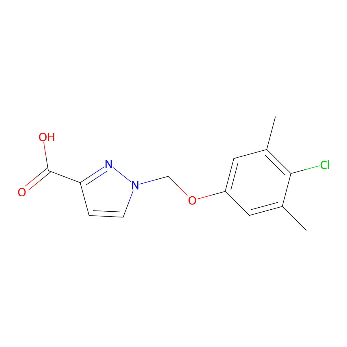 1-[(4-chloro-3,5-dimethylphenoxy)methyl]-1H-pyrazole-3-carboxylic acid molecular structure, CAS 1004193-06-9