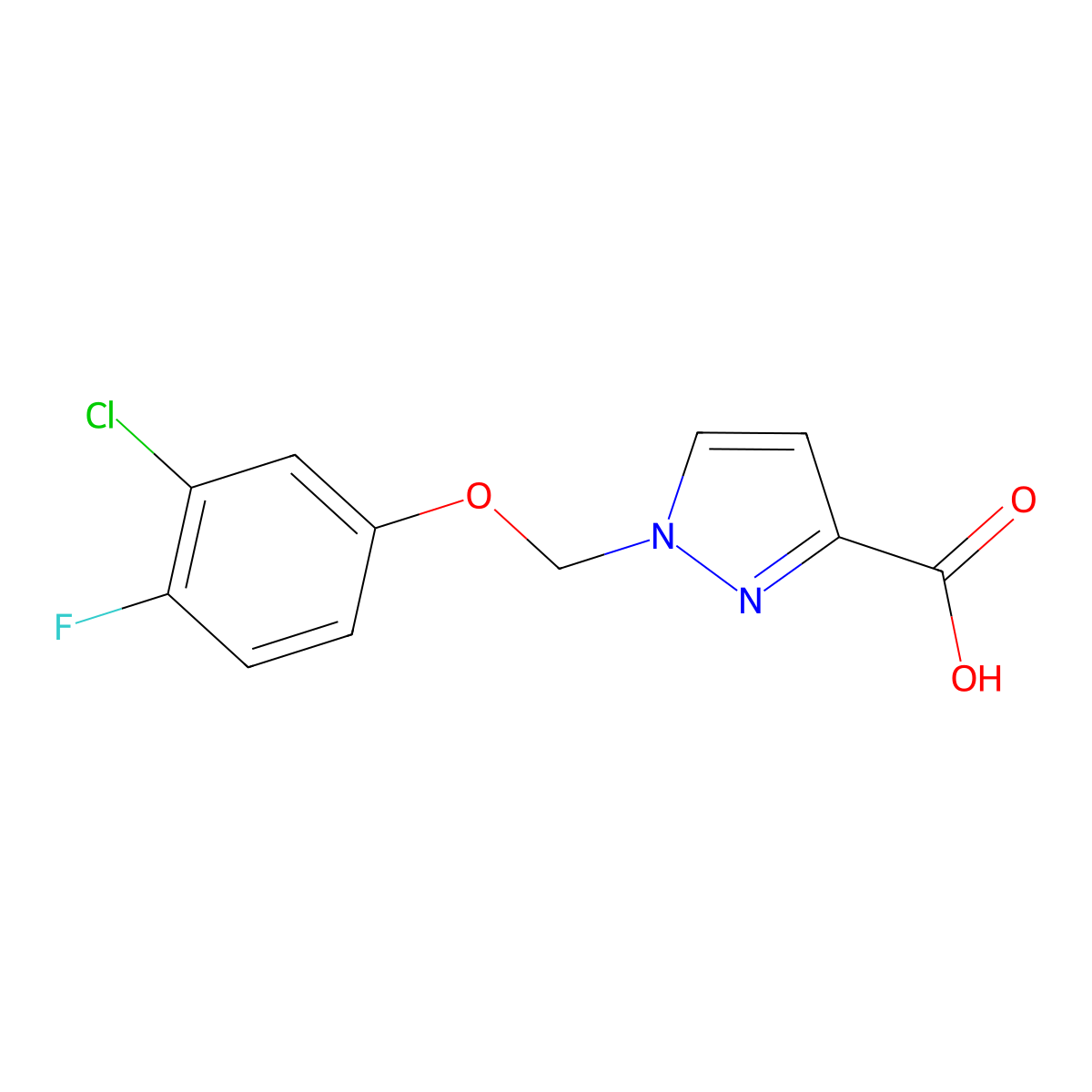 1-[(3-chloro-4-fluorophenoxy)methyl]-1H-pyrazole-3-carboxylic acid molecular structure, CAS 1004193-08-1