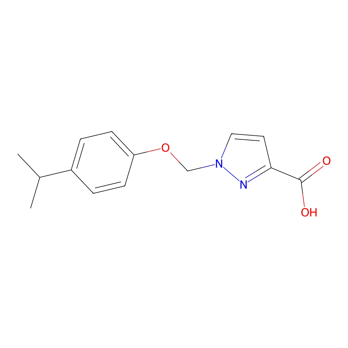 1-((4-(1-Methylethyl)phenoxy)methyl)-1H-pyrazole-3-carboxylic acid molecular structure, CAS 1004193-15-0