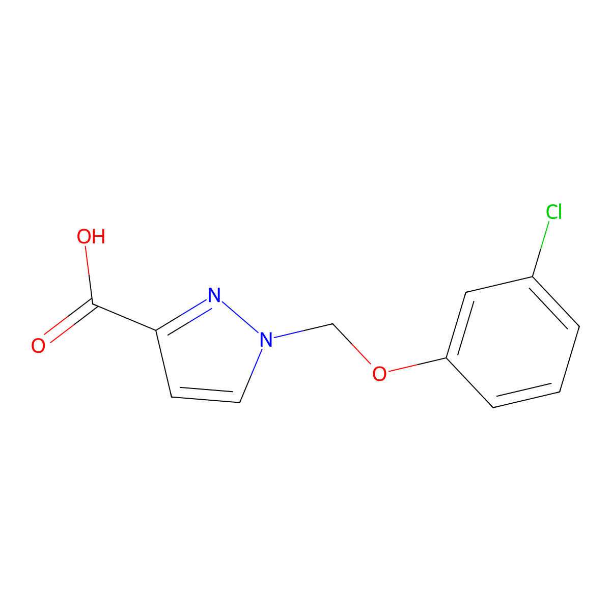 1-[(3-chlorophenoxy)methyl]-1H-pyrazole-3-carboxylic acid molecular structure, CAS 1004193-19-4
