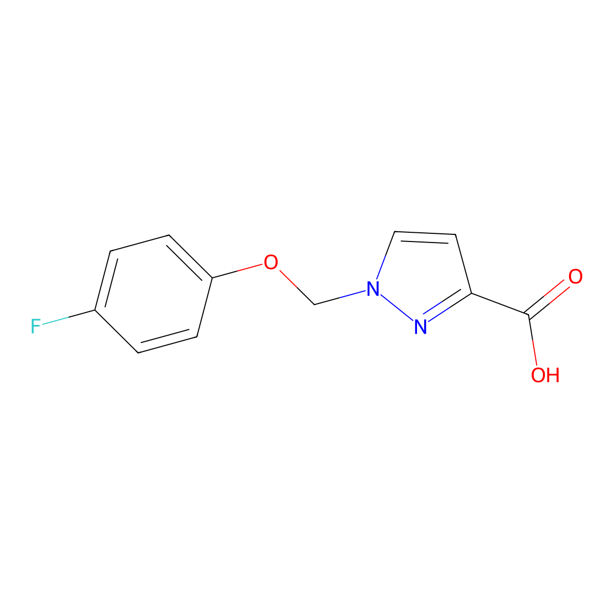 1-[(4-fluorophenoxy)methyl]-1H-pyrazole-3-carboxylic acid molecular structure, CAS 1004193-27-4