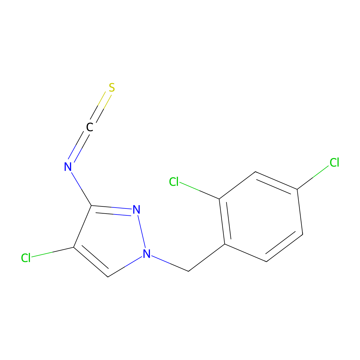 4-Chloro-1-(2,4-dichloro-benzyl)-3-isothiocyanato-1H-pyrazole molecular structure, CAS 1004193-33-2