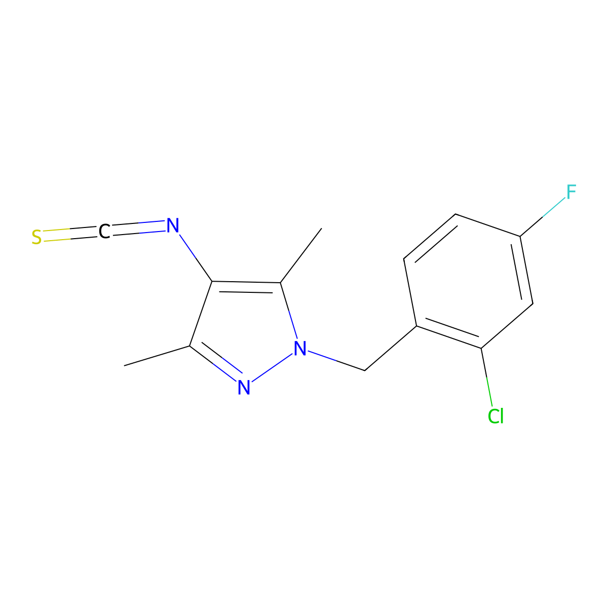 1-(2-Chloro-4-fluoro-benzyl)-4-isothiocyanato-3,5-dimethyl-1H-pyrazole molecular structure, CAS 1004193-38-7