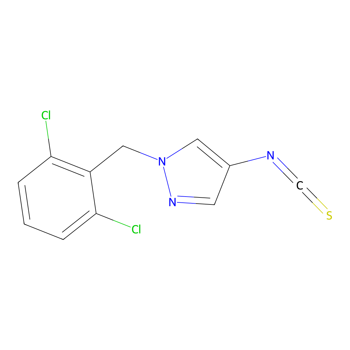 1-(2,6-dichlorobenzyl)-4-isothiocyanato-1H-pyrazole molecular structure, CAS 1004193-55-8
