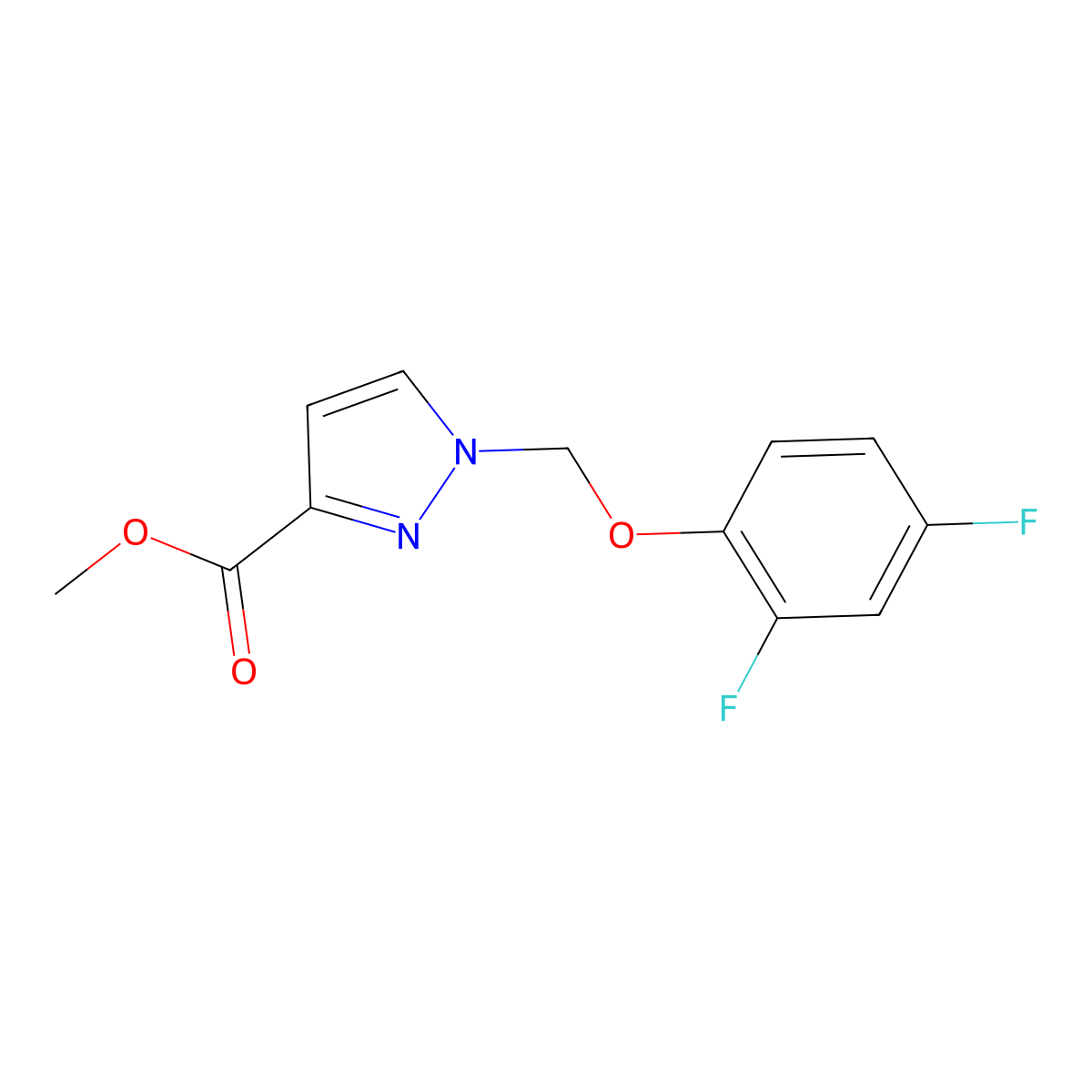 methyl 1-[(2,4-difluorophenoxy)methyl]-1H-pyrazole-3-carboxylate molecular structure, CAS 1004193-81-0