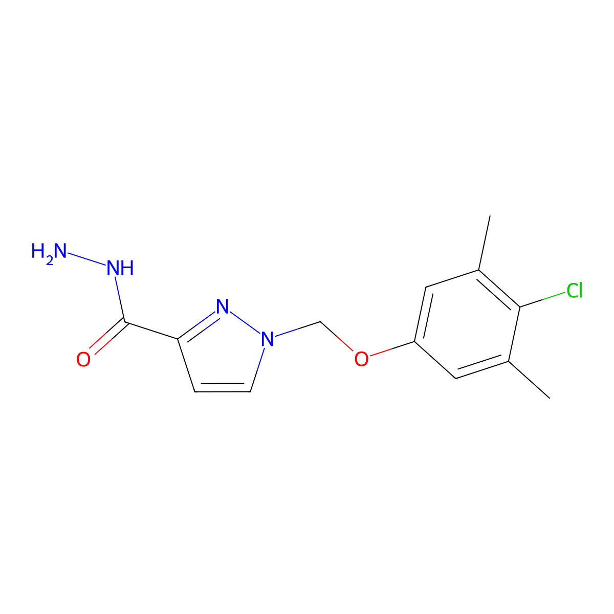 1-((4-Chloro-3,5-dimethylphenoxy)methyl)-1H-pyrazole-3-carbohydrazide molecular structure, CAS 1004193-92-3
